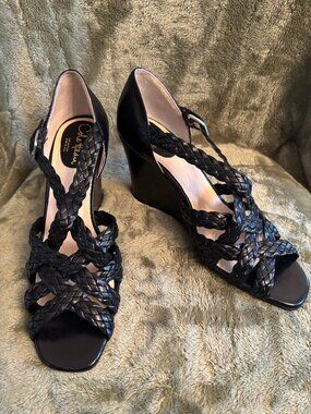 Vintage "Cole Haan Collection" FIORELLA Black Wedge Sandals (Women's Size: 10.5)